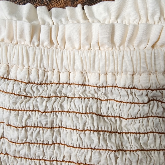 Ivory Smocked Puff Short Sleeve Ivory Regencycore Off The Shoulder Boho Shirt - Picture 8 of 9